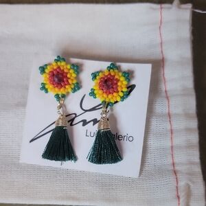 Red, Yellow and Green Floral Tassel Earrings